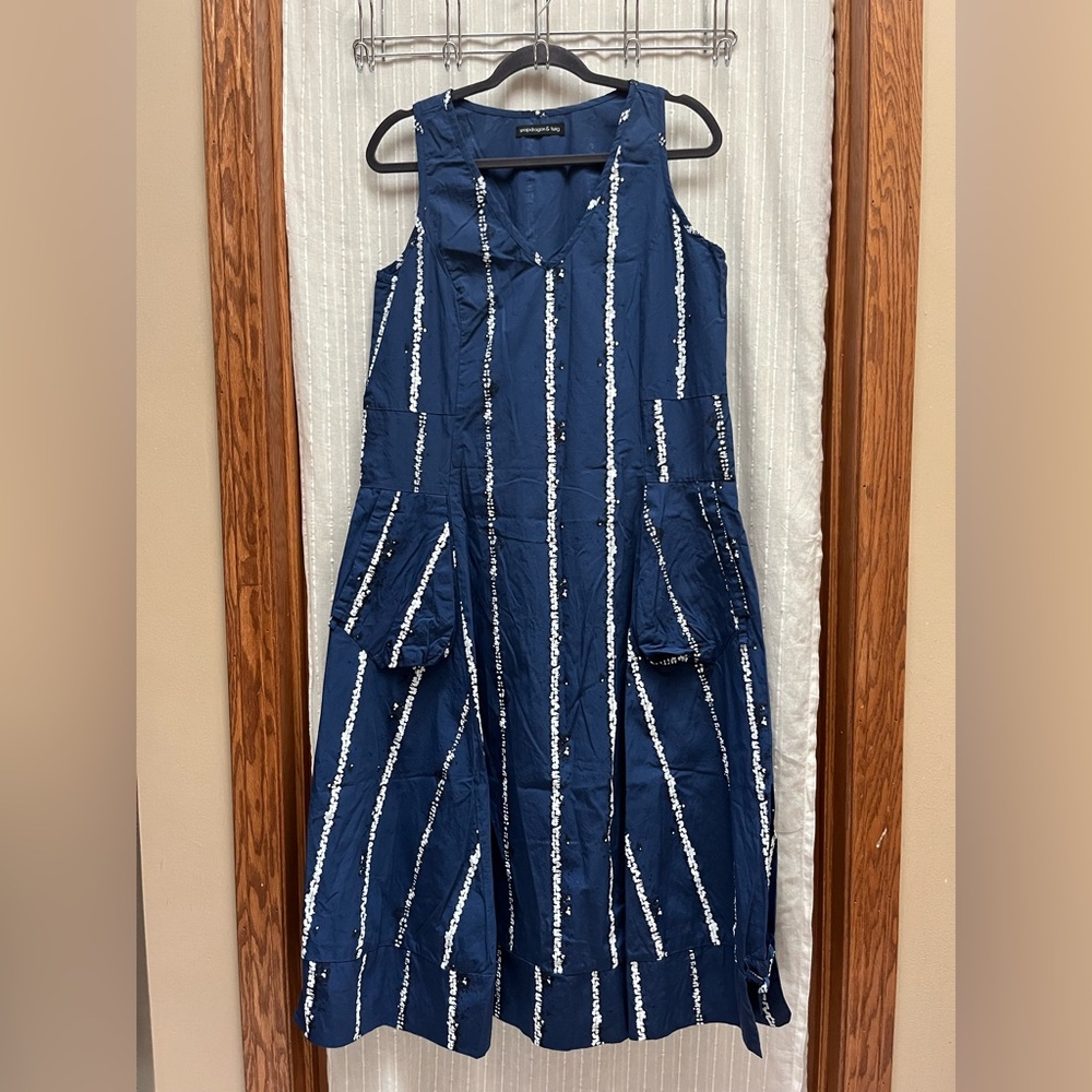 Snapdragon & Twig by Tulip Annie Indigo Blue Cotton Midi Dress size M - Picture 3 of 8